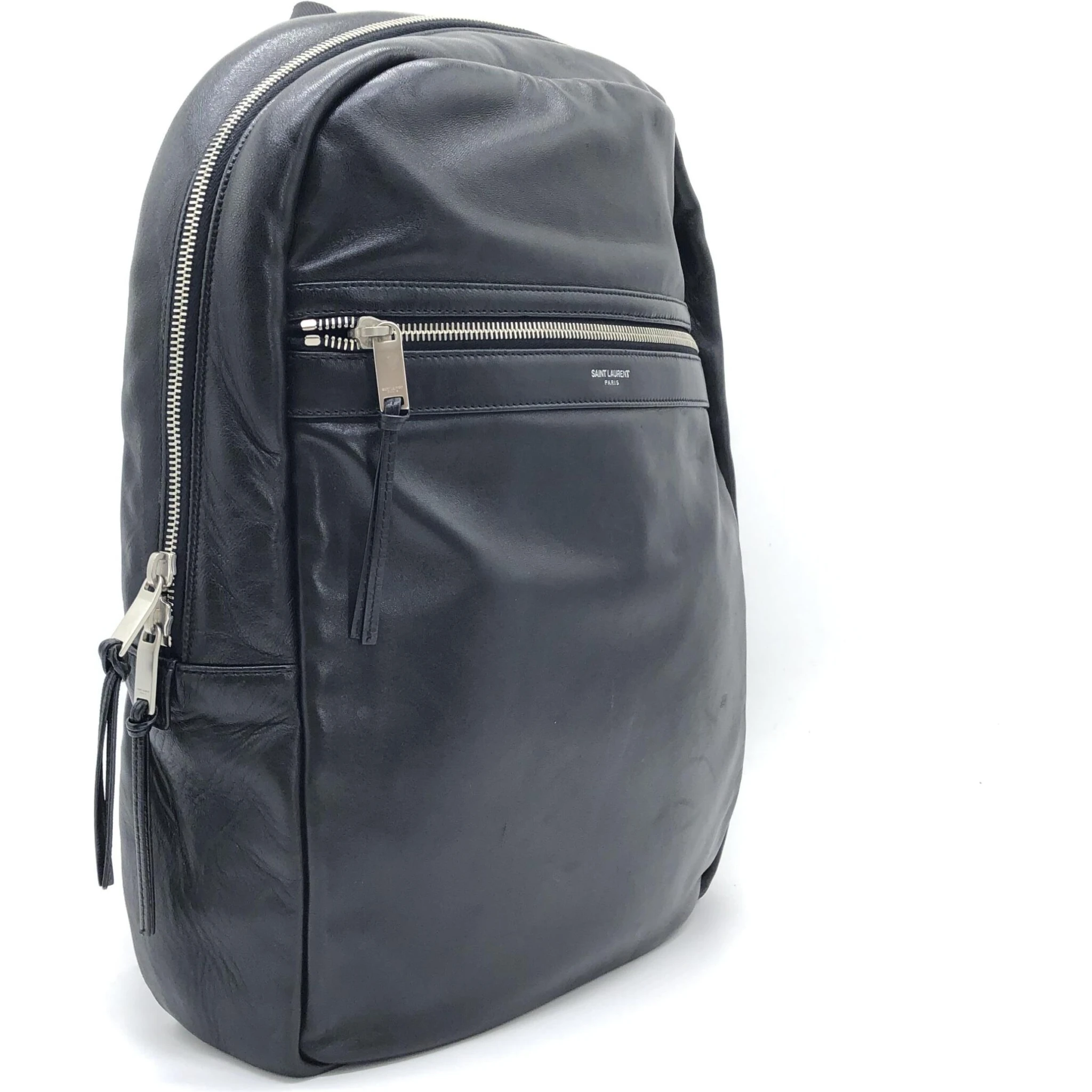 Black Leather City Backpack With Zipper