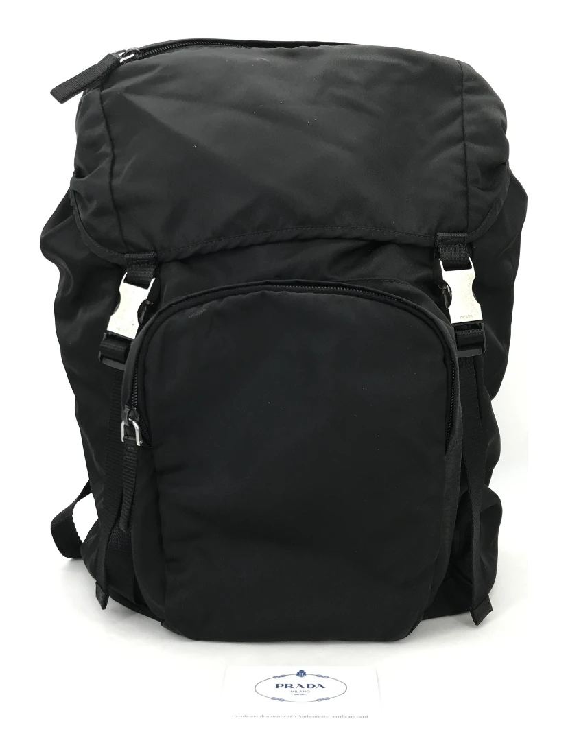 Black Nylon Backpack With Adjustable Straps