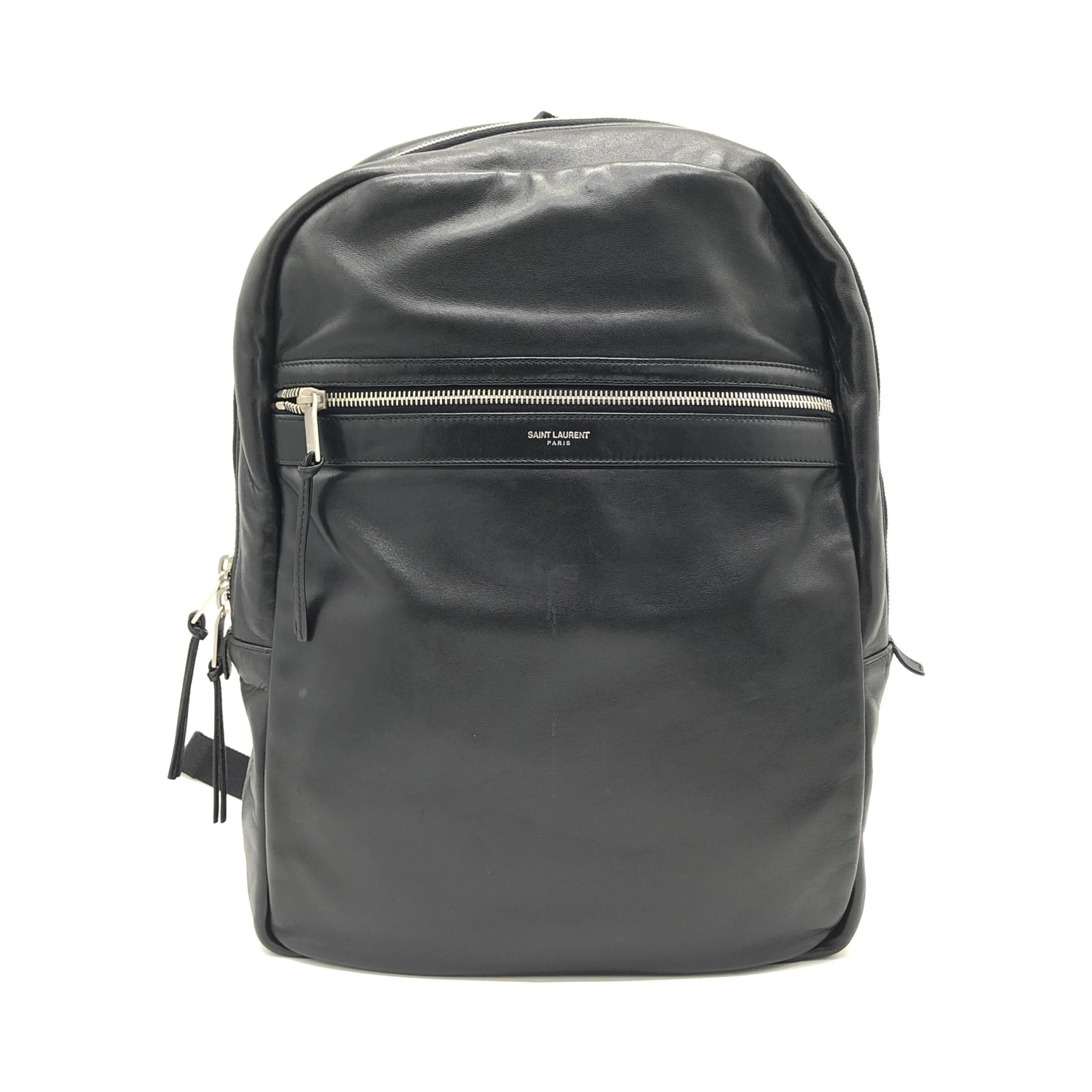 Black Leather City Backpack With Zipper