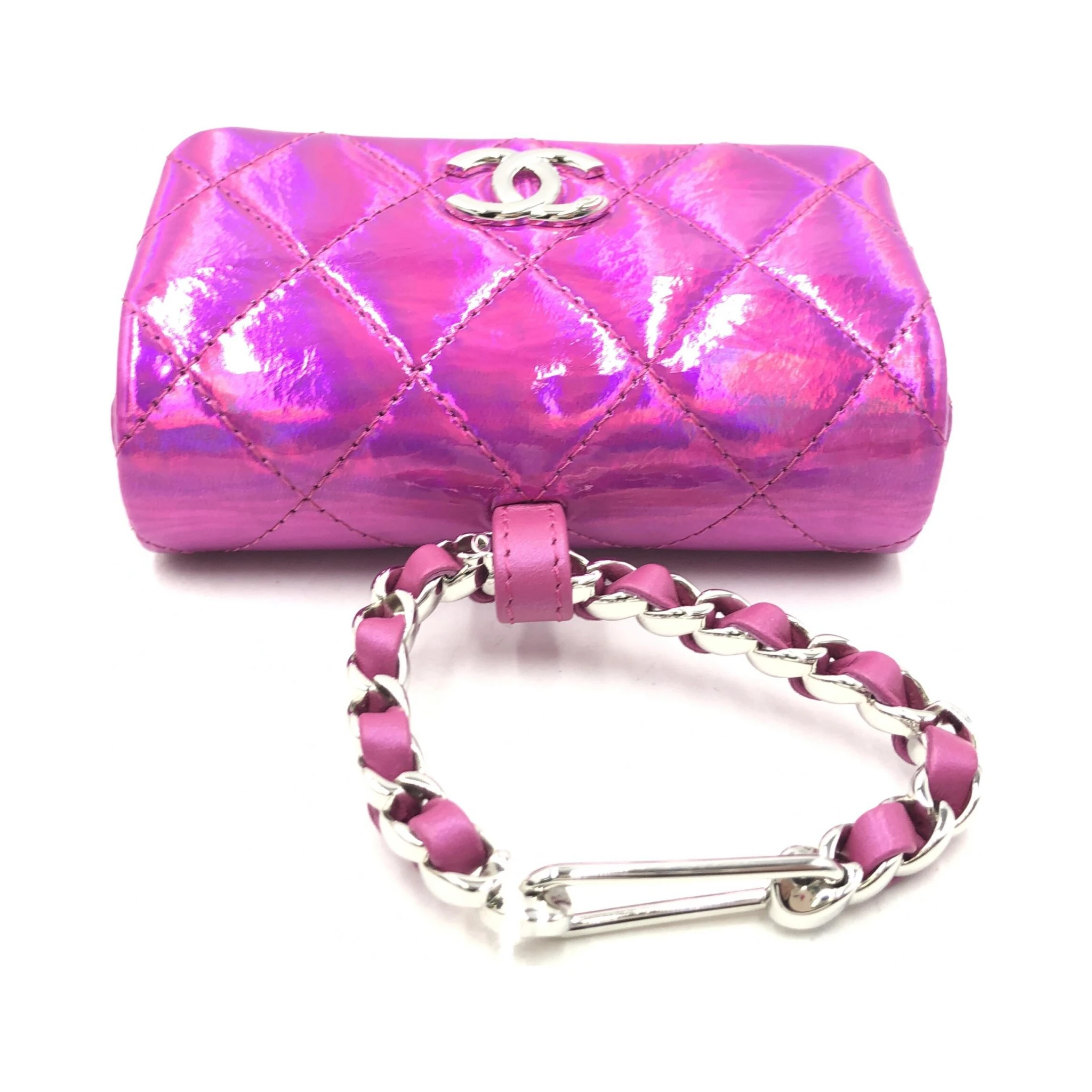 Iridescent Pink Quilted Leather Pouch