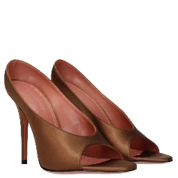 Brown Satin High Heel Pumps