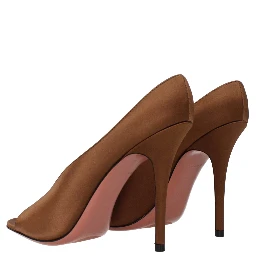 Brown Satin High Heel Pumps