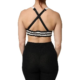 Black Floral Silk Satin Crop Logo Bralette Top