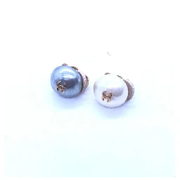 Gray And White Pearl Stud Earrings
