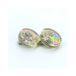 Vintage Holographic Logo Clip-On Earrings