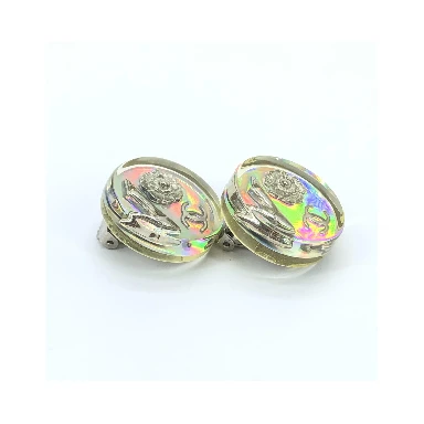 Vintage Holographic Logo Clip-On Earrings