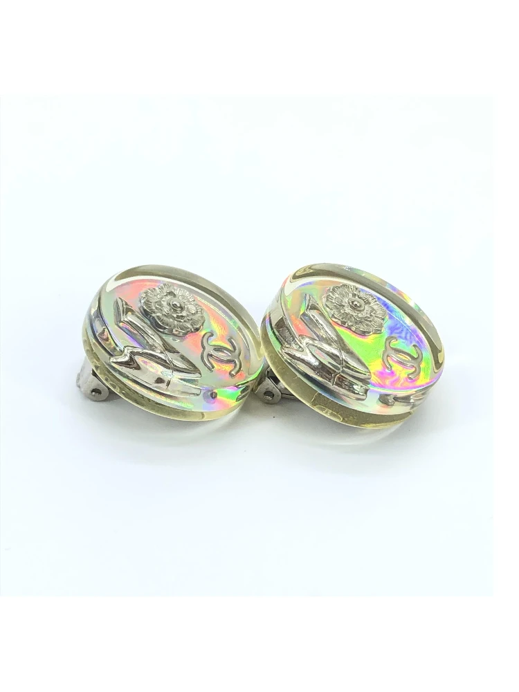 Vintage Holographic Logo Clip-On Earrings