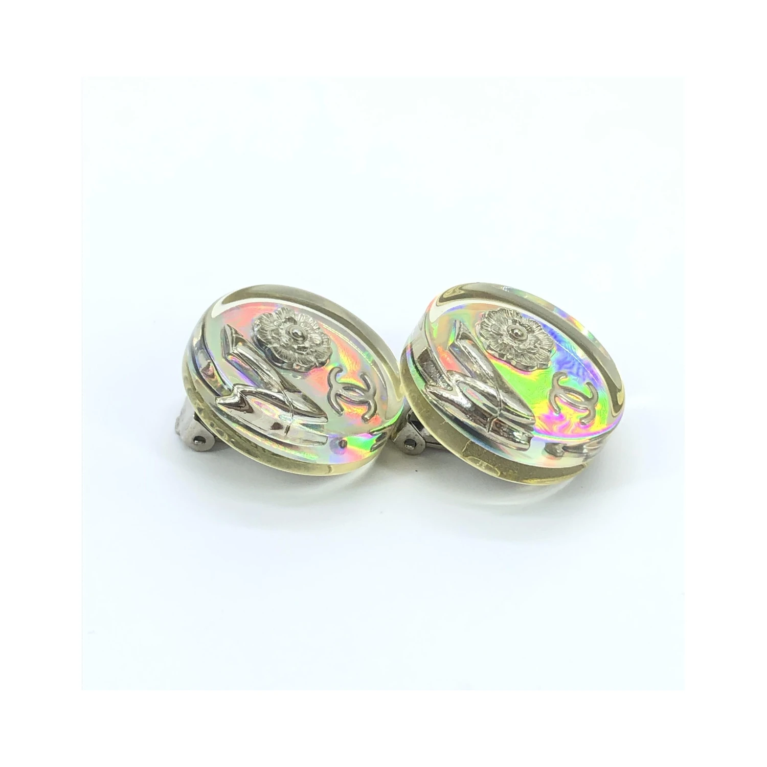 Vintage Holographic Logo Clip-On Earrings