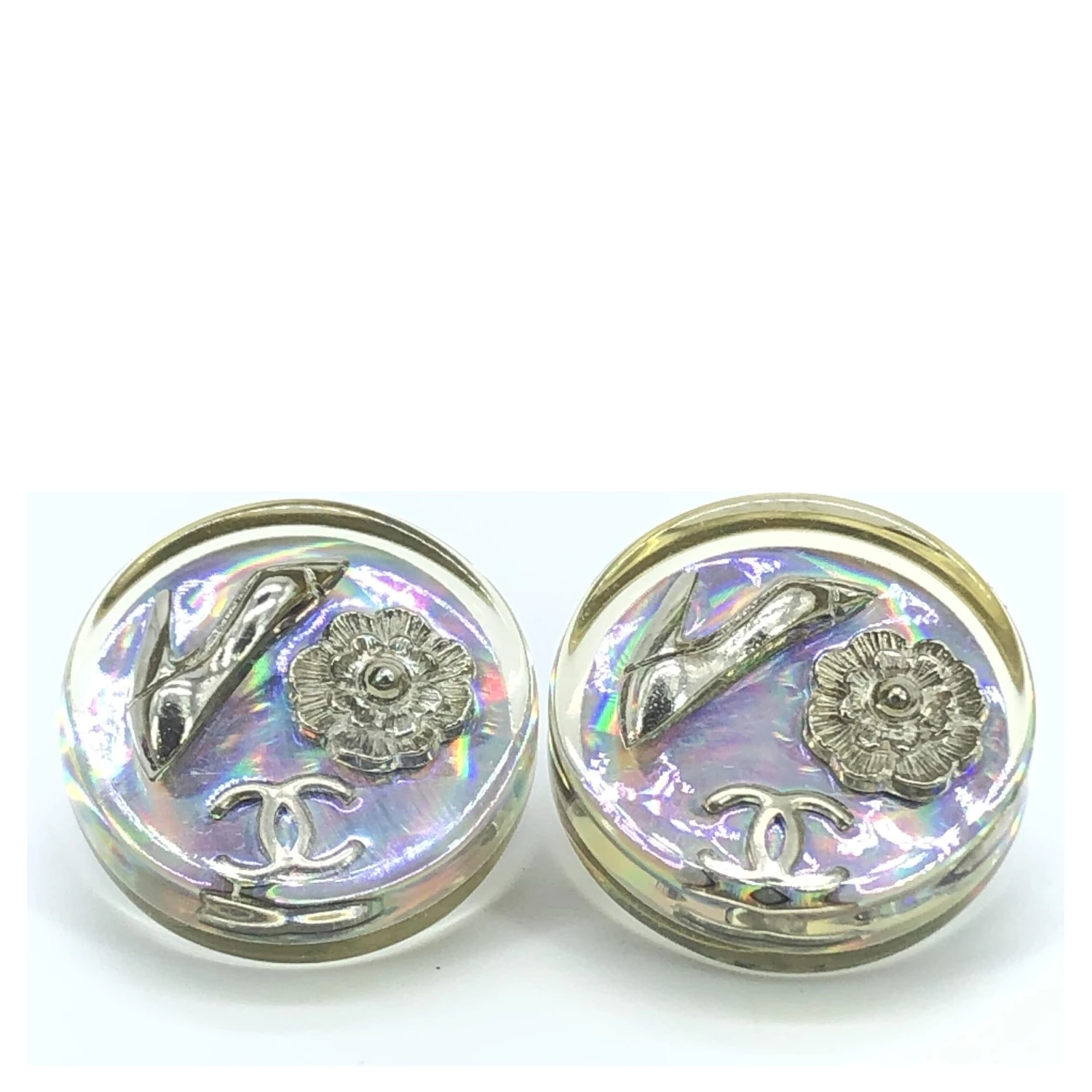 Vintage Holographic Logo Clip-On Earrings