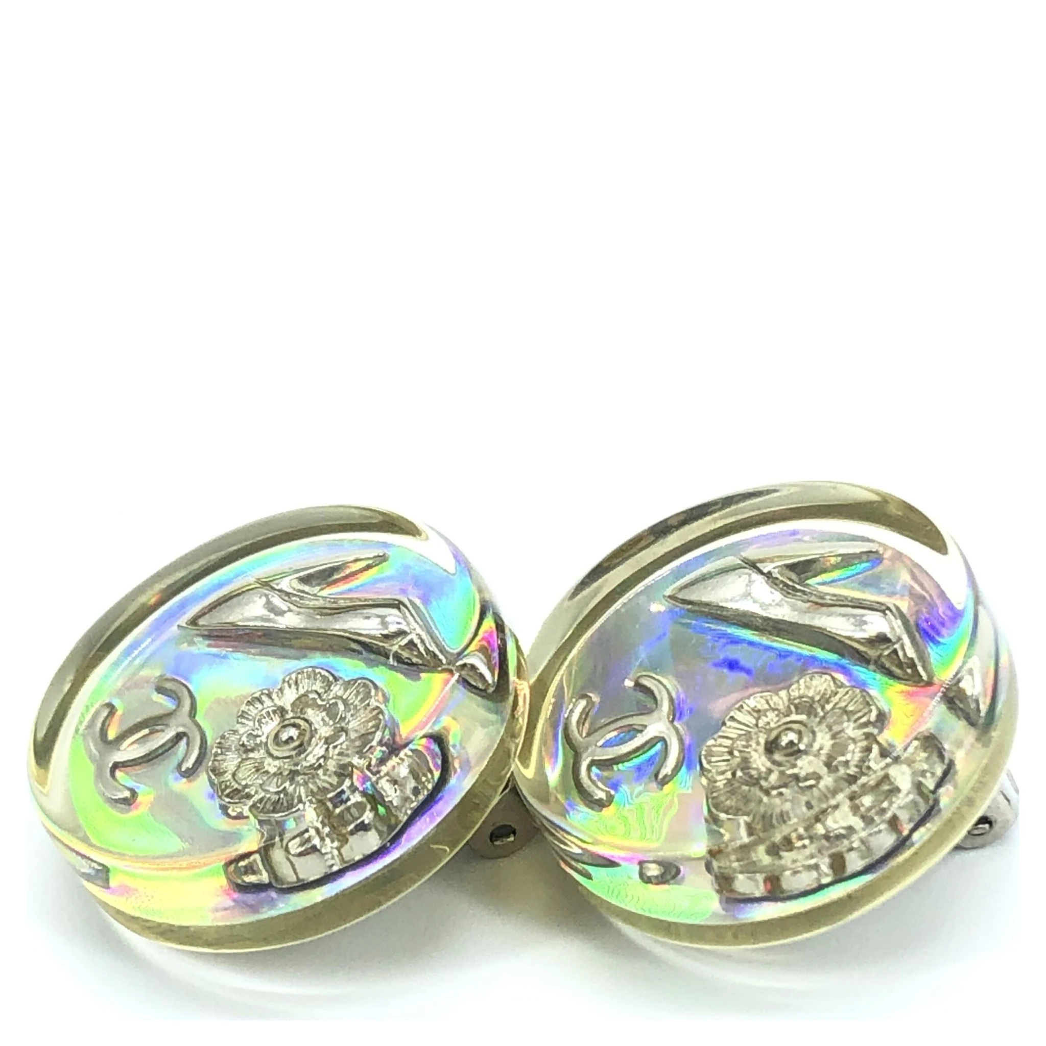 Vintage Holographic Logo Clip-On Earrings