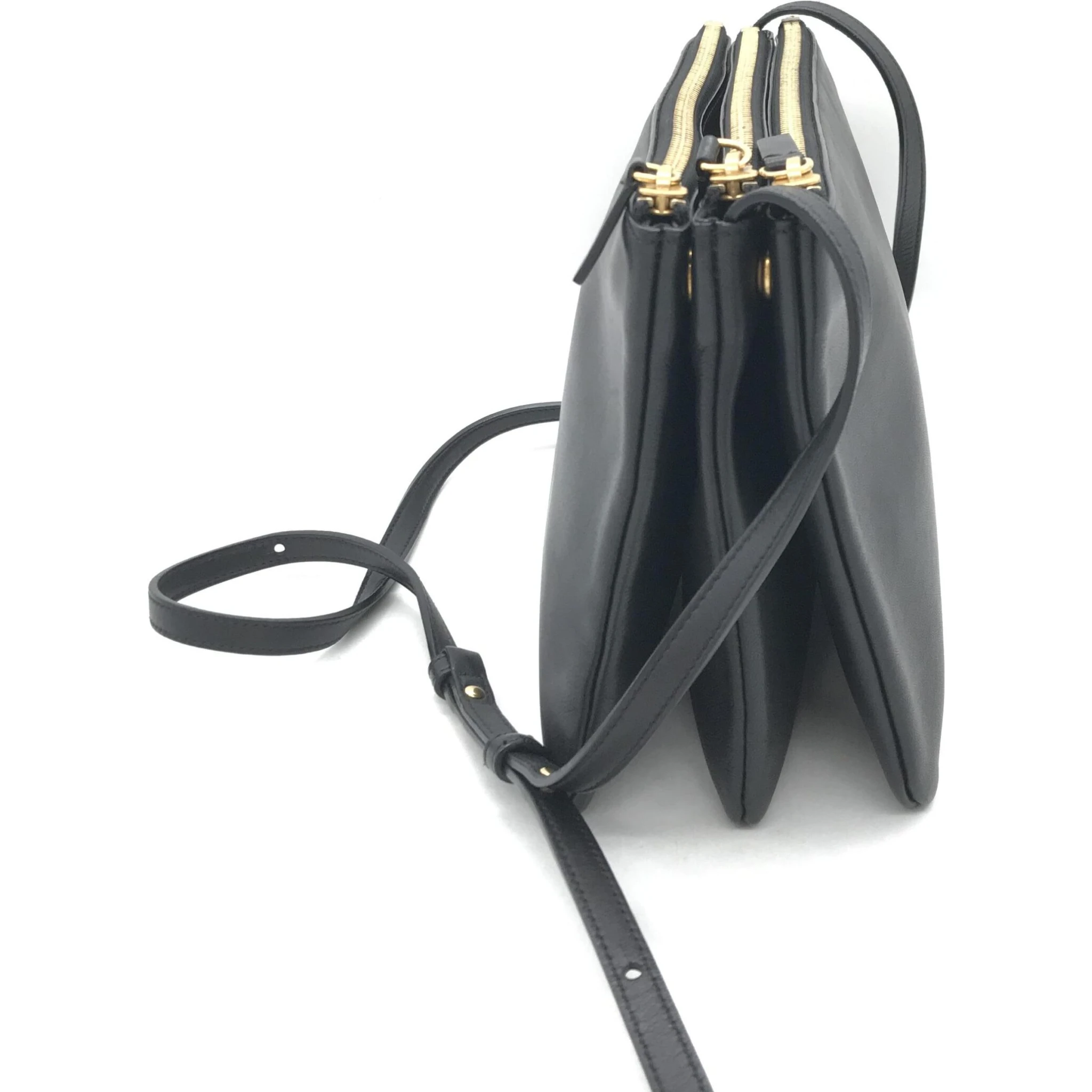 Trio Black Leather Shoulder Bag