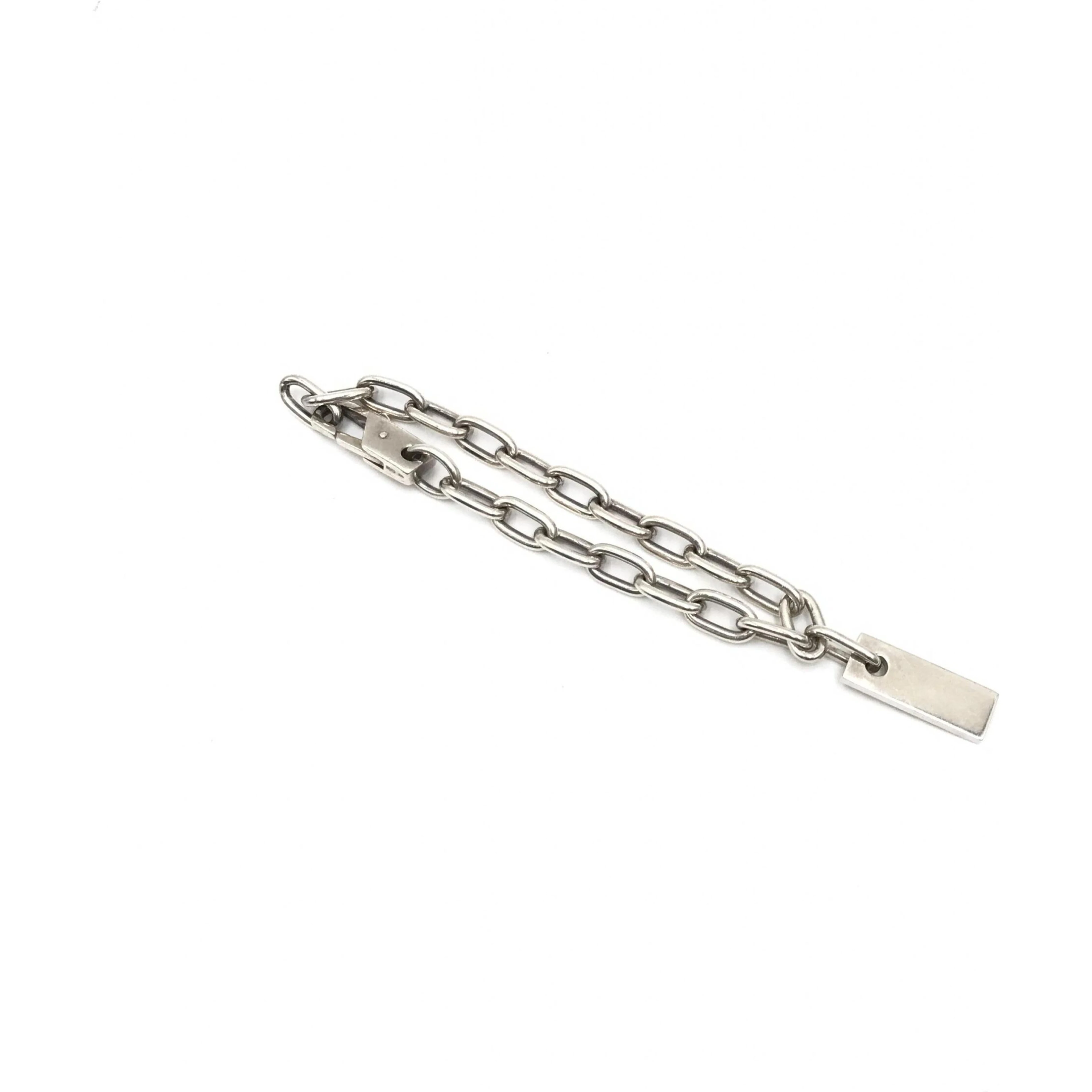 Sterling Silver Logo Plate Chain Bracelet
