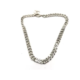 Silver Tone Curb Chain Link Necklace