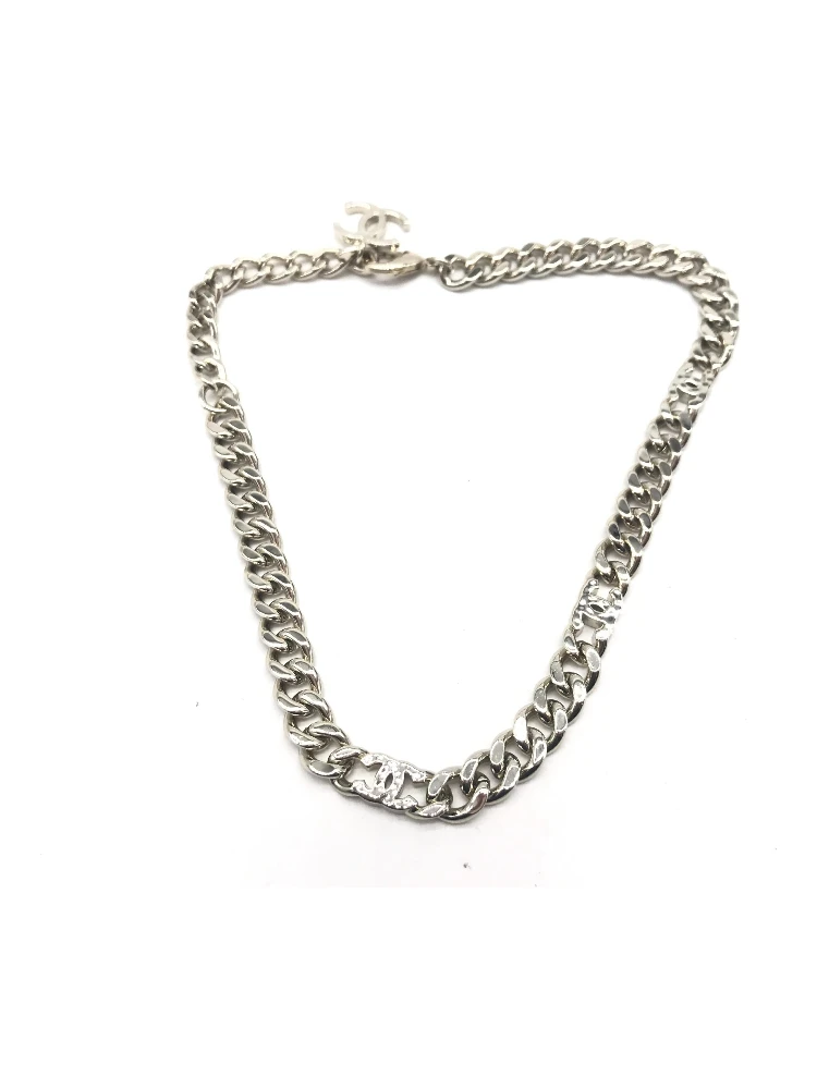 Silver Tone Curb Chain Link Necklace