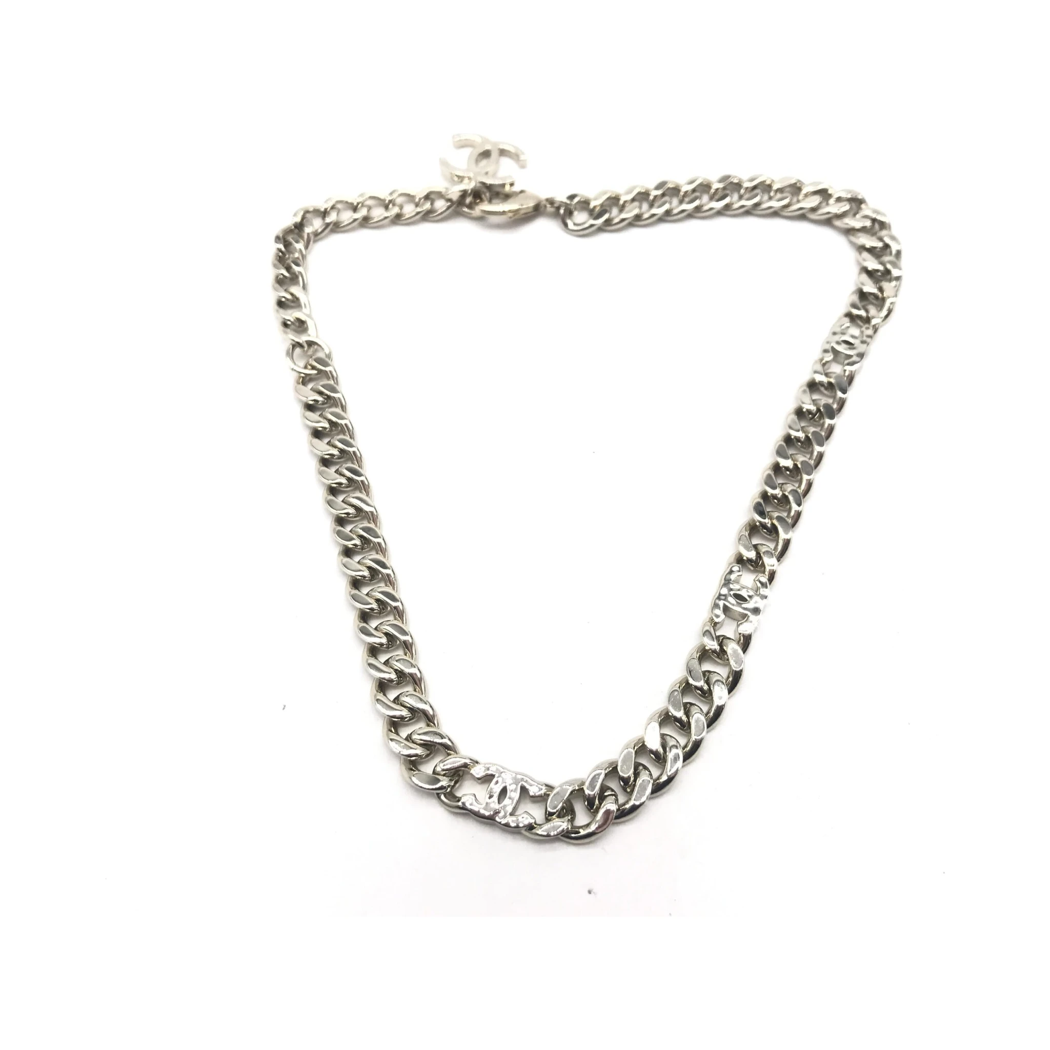 Silver Tone Curb Chain Link Necklace