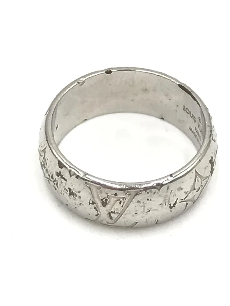 Silver-Tone Monogram Band Ring