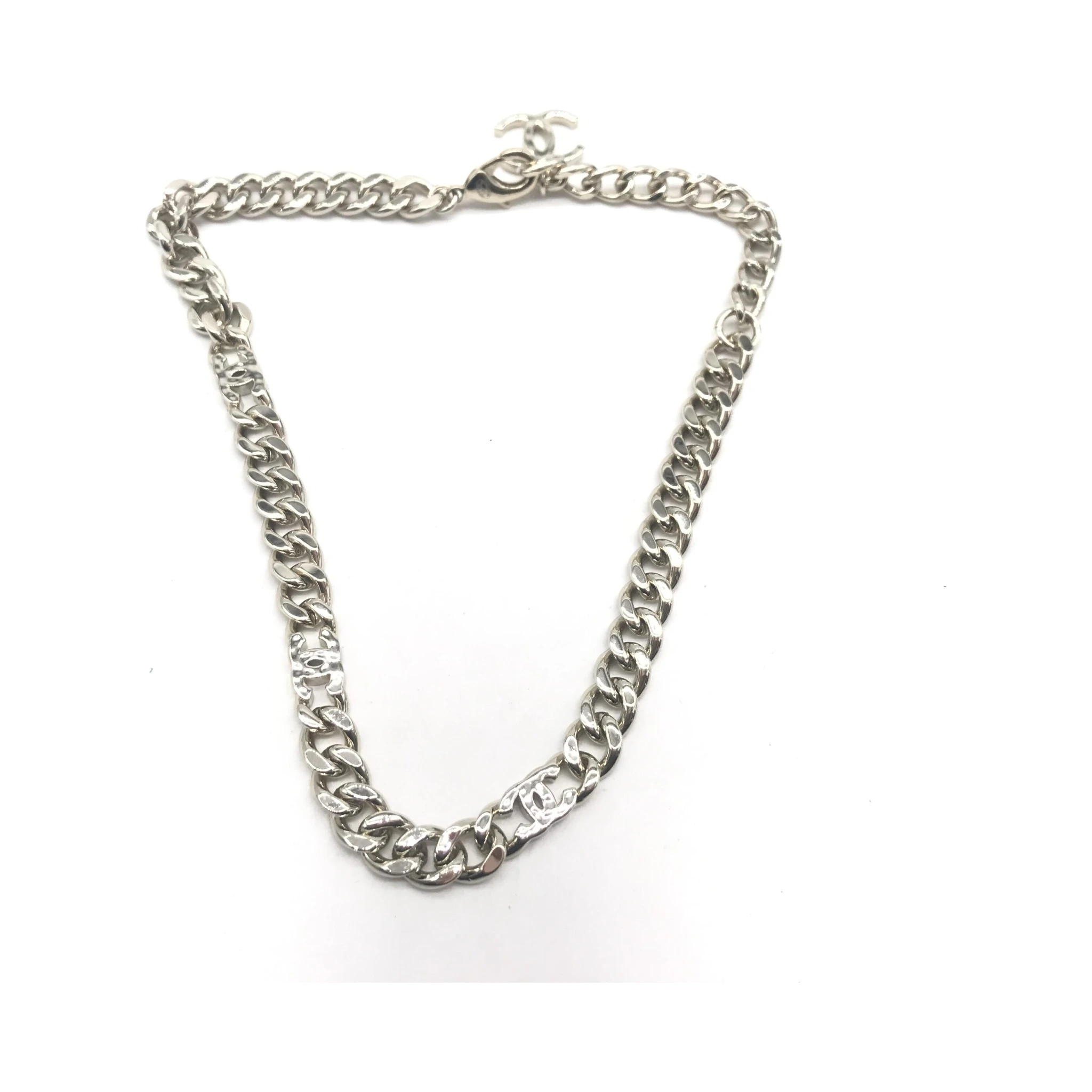 Silver Tone Curb Chain Link Necklace