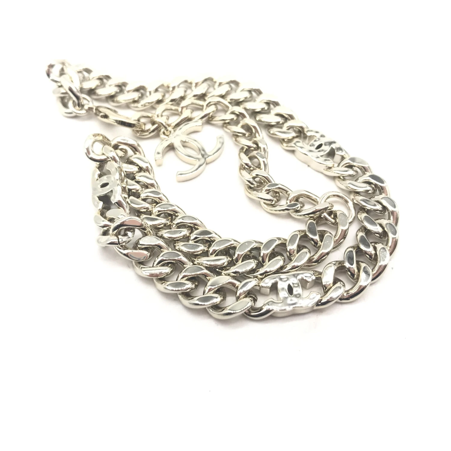 Silver Tone Curb Chain Link Necklace