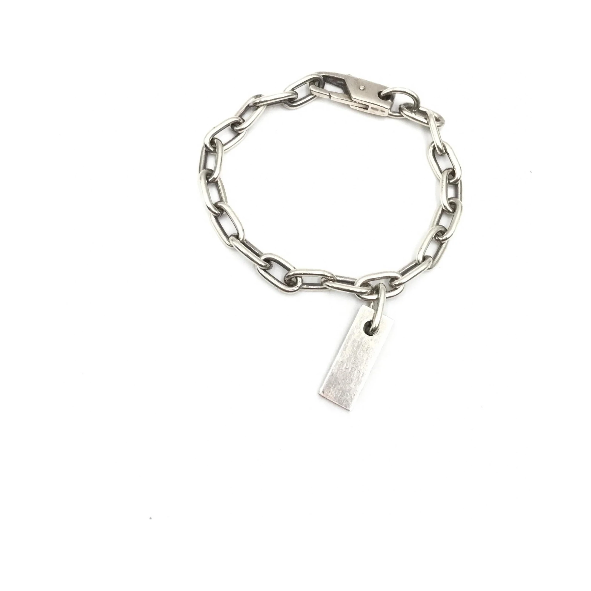 Sterling Silver Logo Plate Chain Bracelet