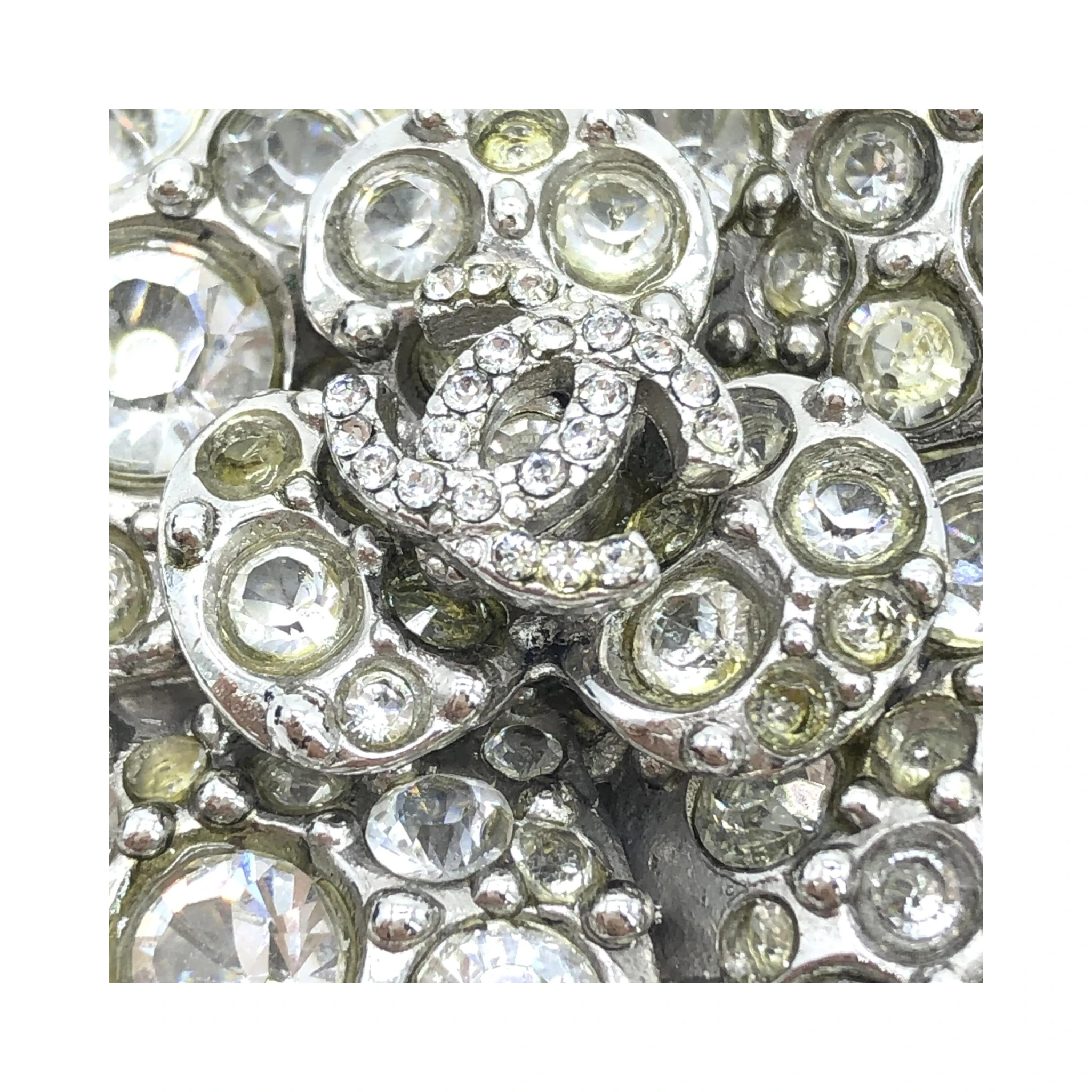 Silver Crystal Camellia Flower Brooch