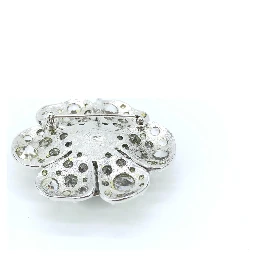 Silver Crystal Camellia Flower Brooch
