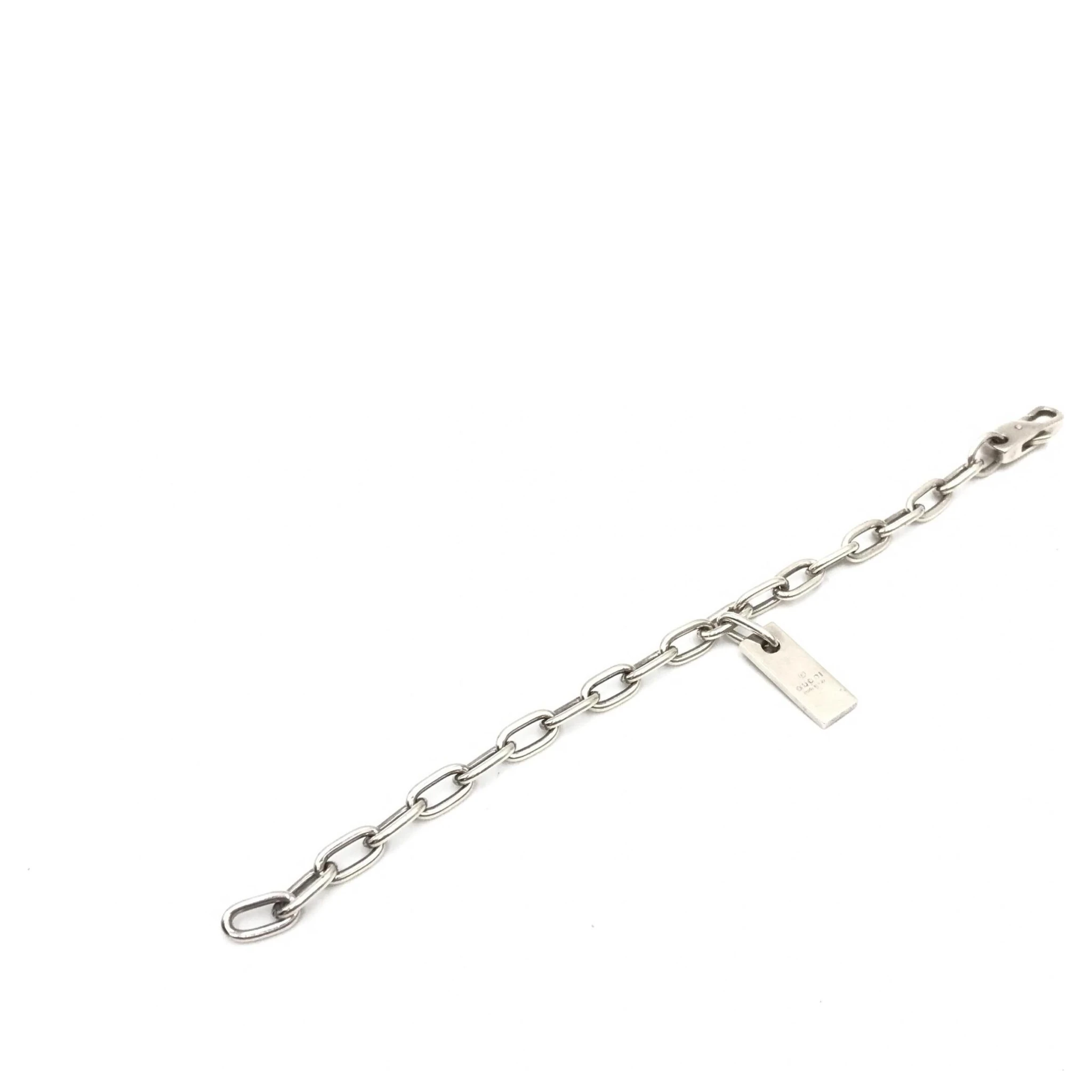 Sterling Silver Logo Plate Chain Bracelet