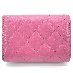 Pink Leather Quilted Flap Wallet