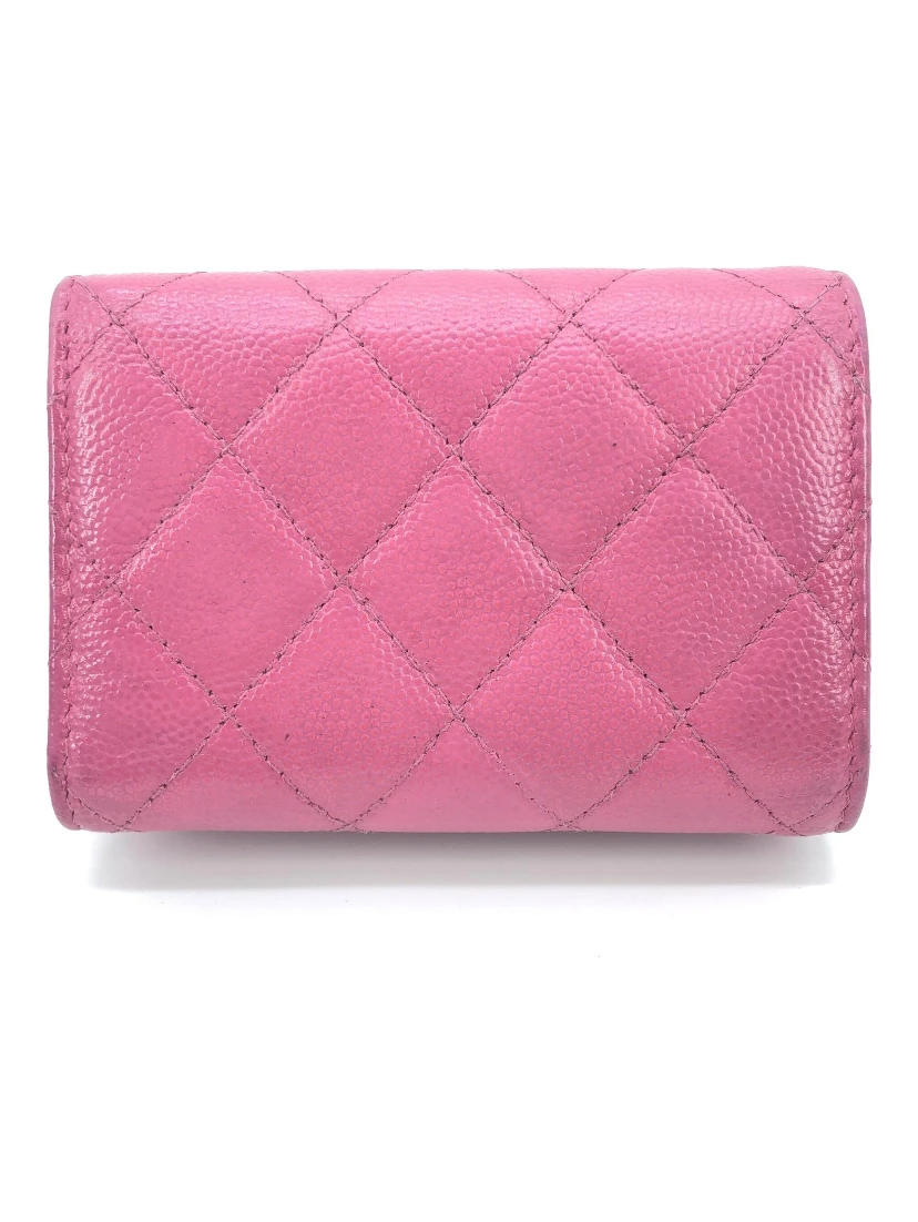 Pink Leather Quilted Flap Wallet