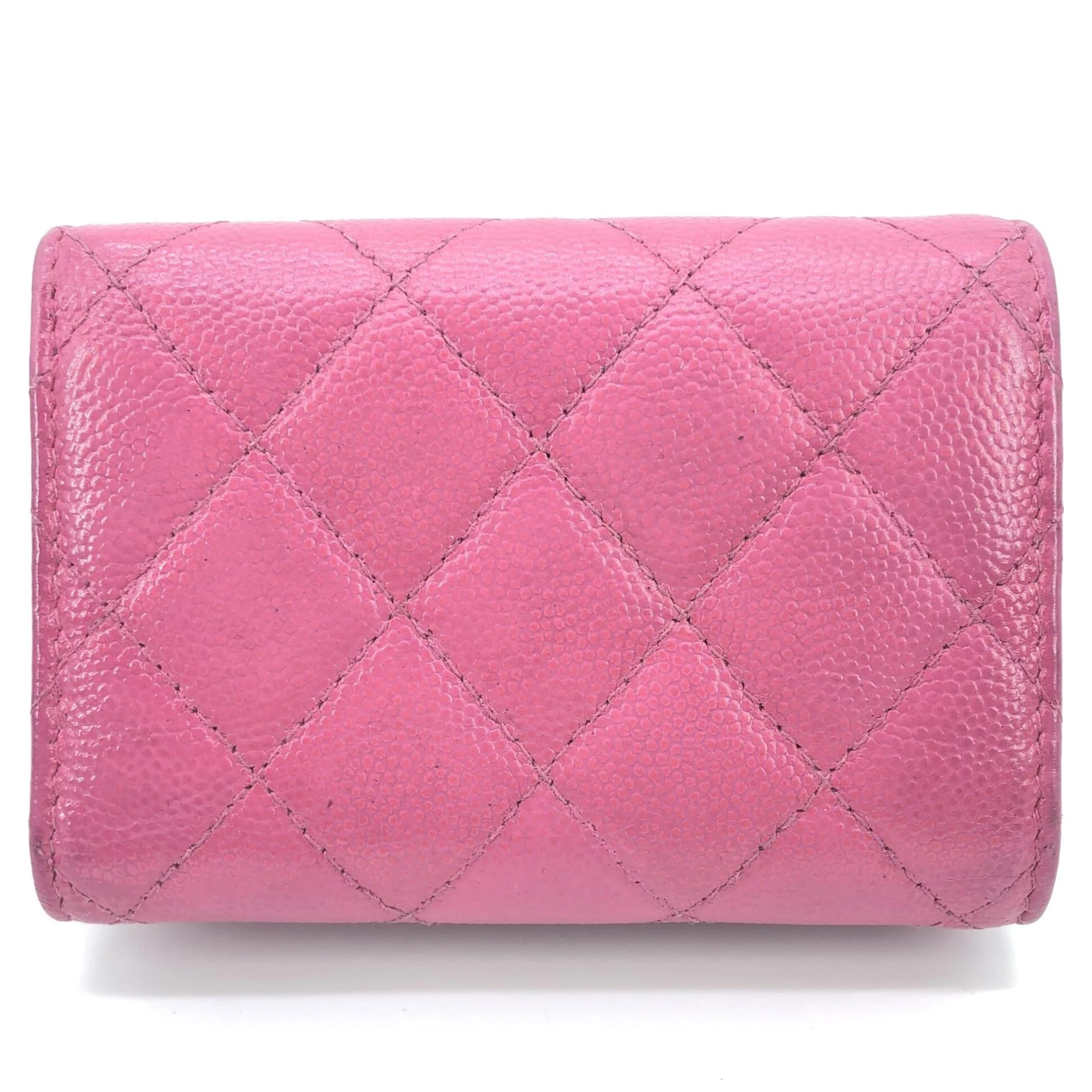Pink Leather Quilted Flap Wallet
