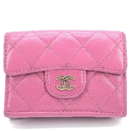 Pink Leather Quilted Flap Wallet