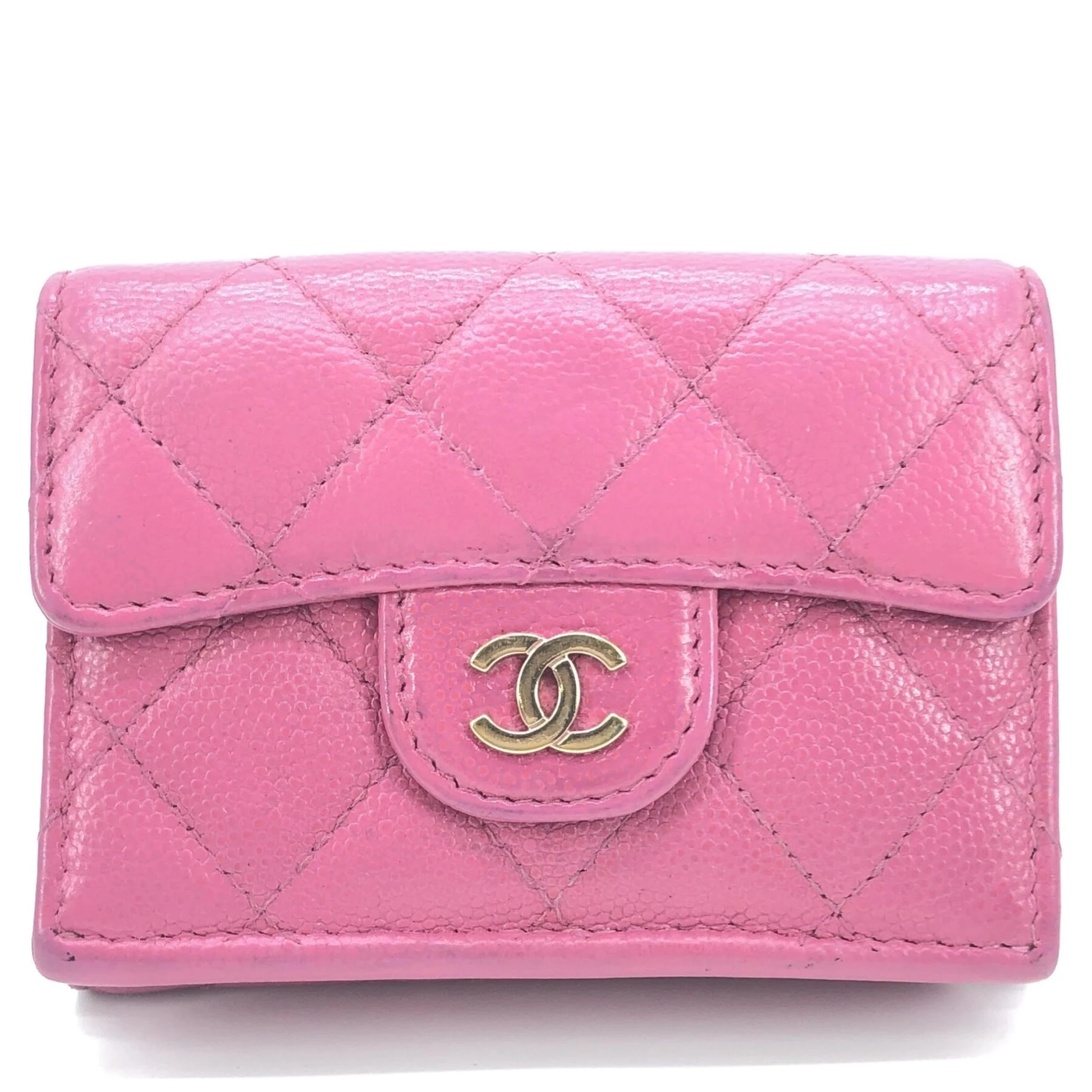 Pink Leather Quilted Flap Wallet