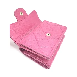 Pink Leather Quilted Flap Wallet