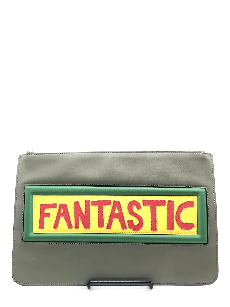 Moss Green Leather Clutch With Logo alternative