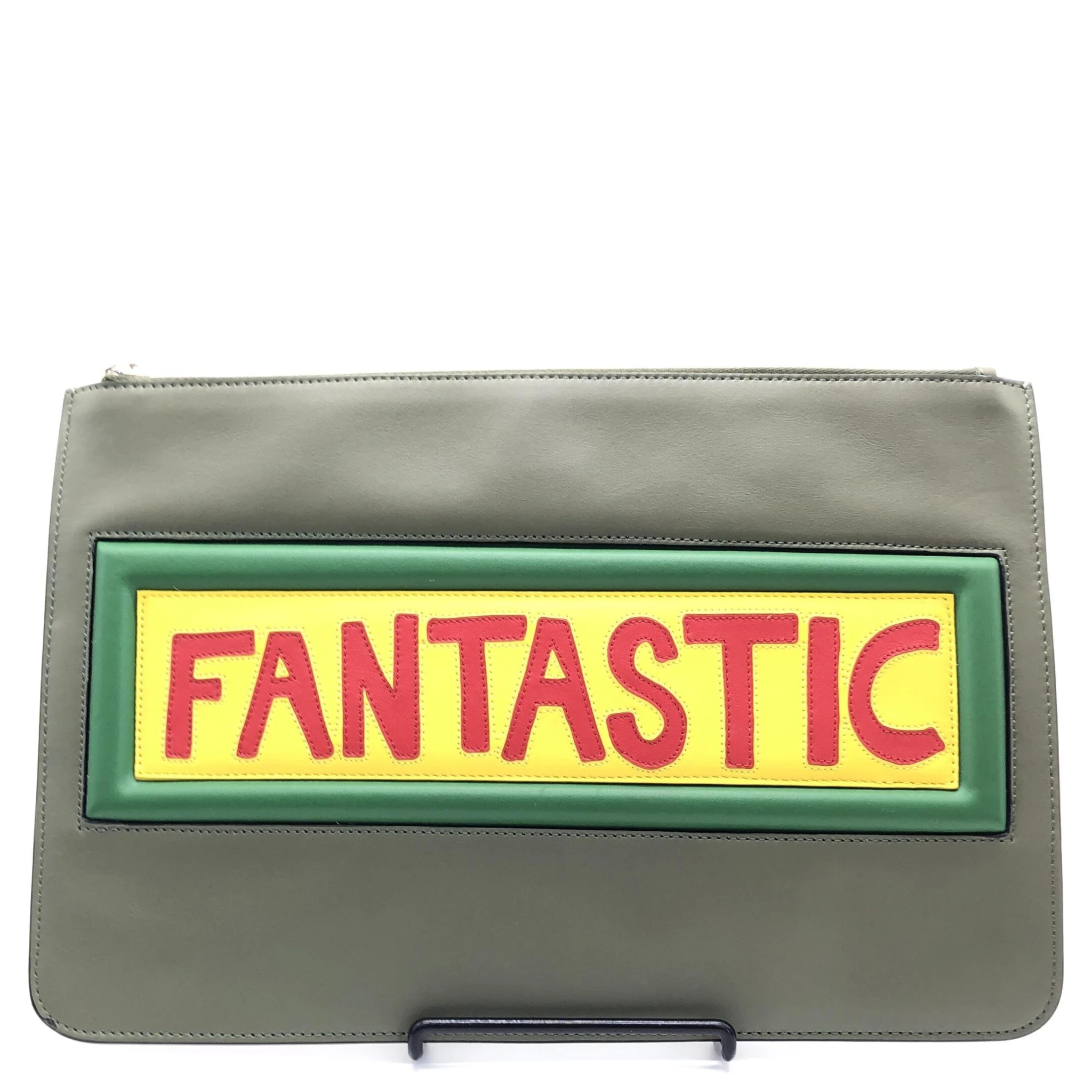 Moss Green Leather Clutch With Logo