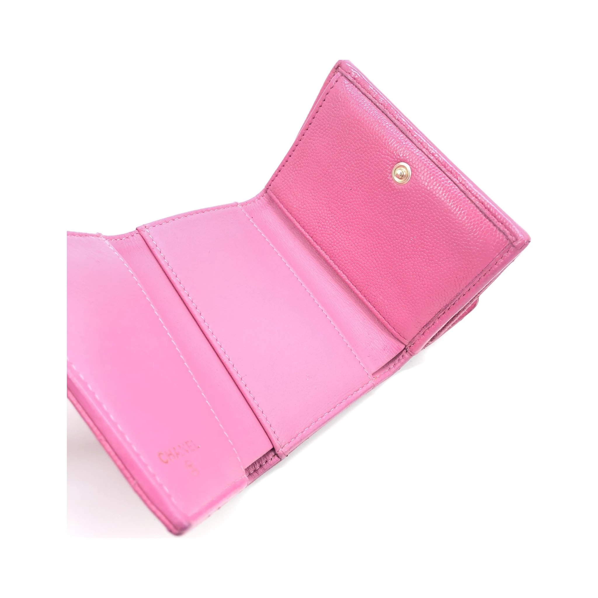 Pink Leather Quilted Flap Wallet