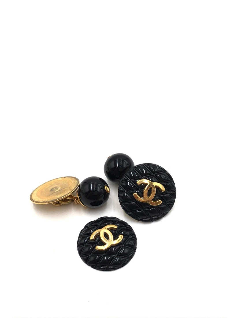 Matelasse Coco Mark Black Plastic Cufflinks