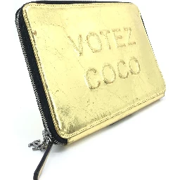 Gold Tone Votez Coco Zip Clutch
