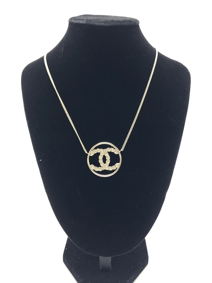 Gold Tone CC Circle Pendant Necklace