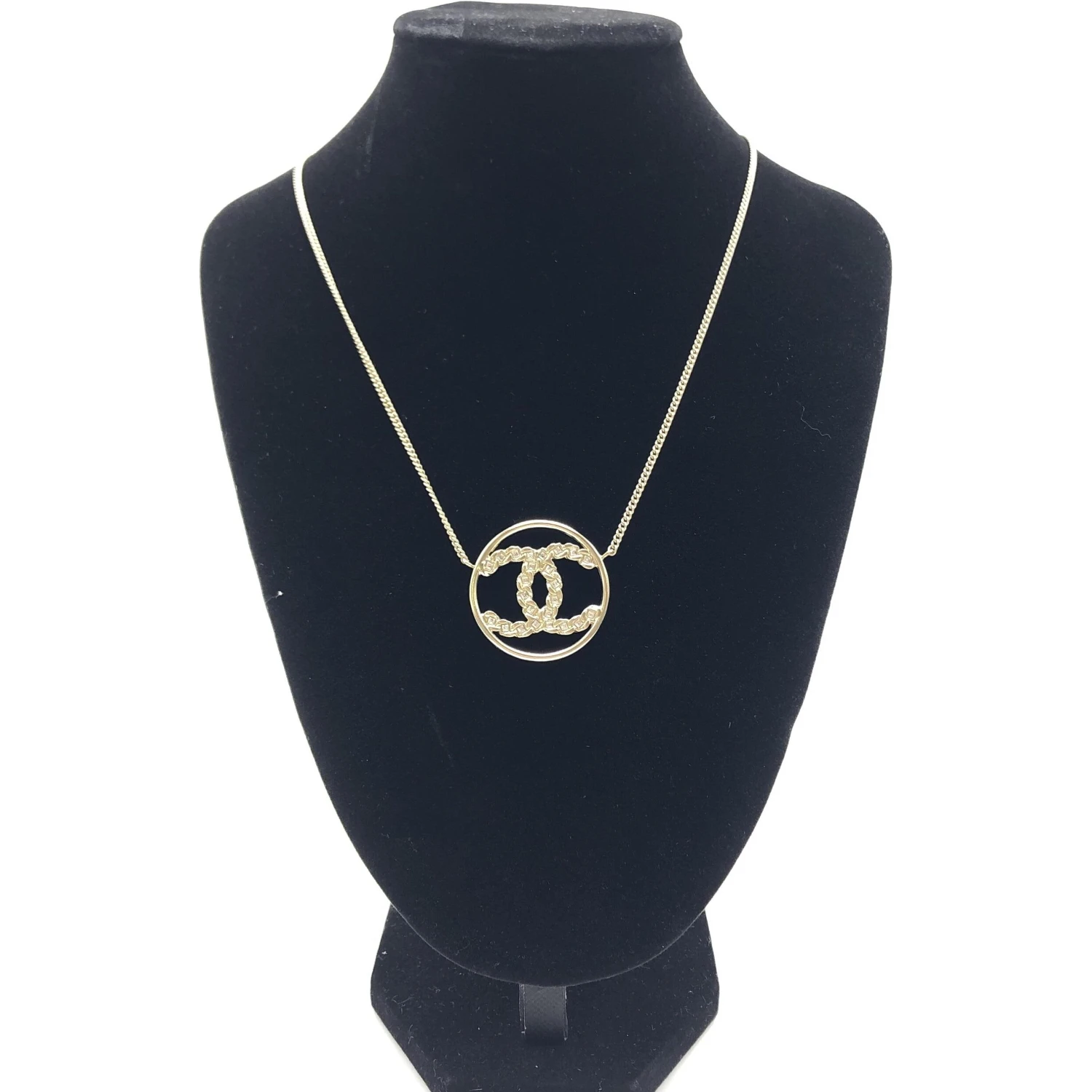 Gold Tone CC Circle Pendant Necklace