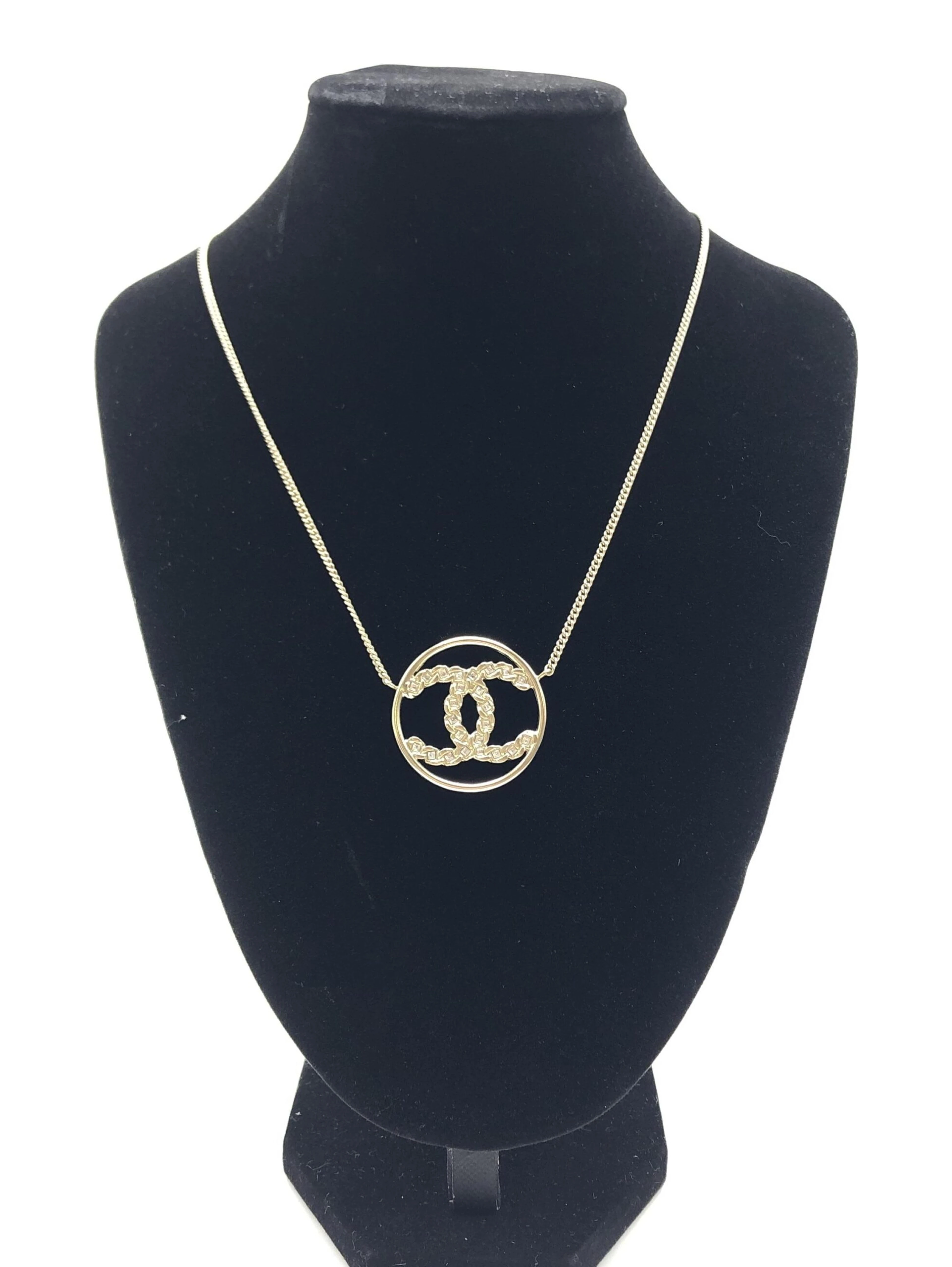 Gold Tone CC Circle Pendant Necklace