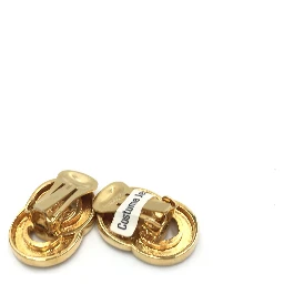 Gold Tone Double Round Motif Earrings
