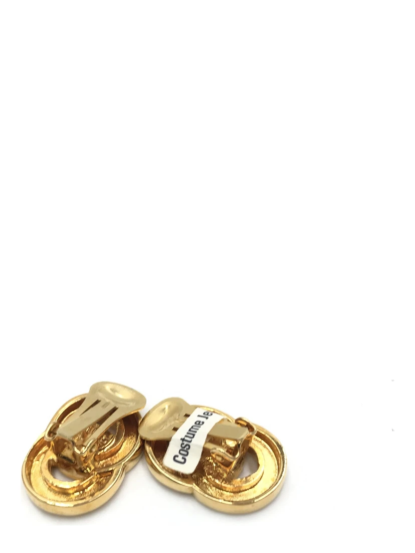 Gold Tone Double Round Motif Earrings