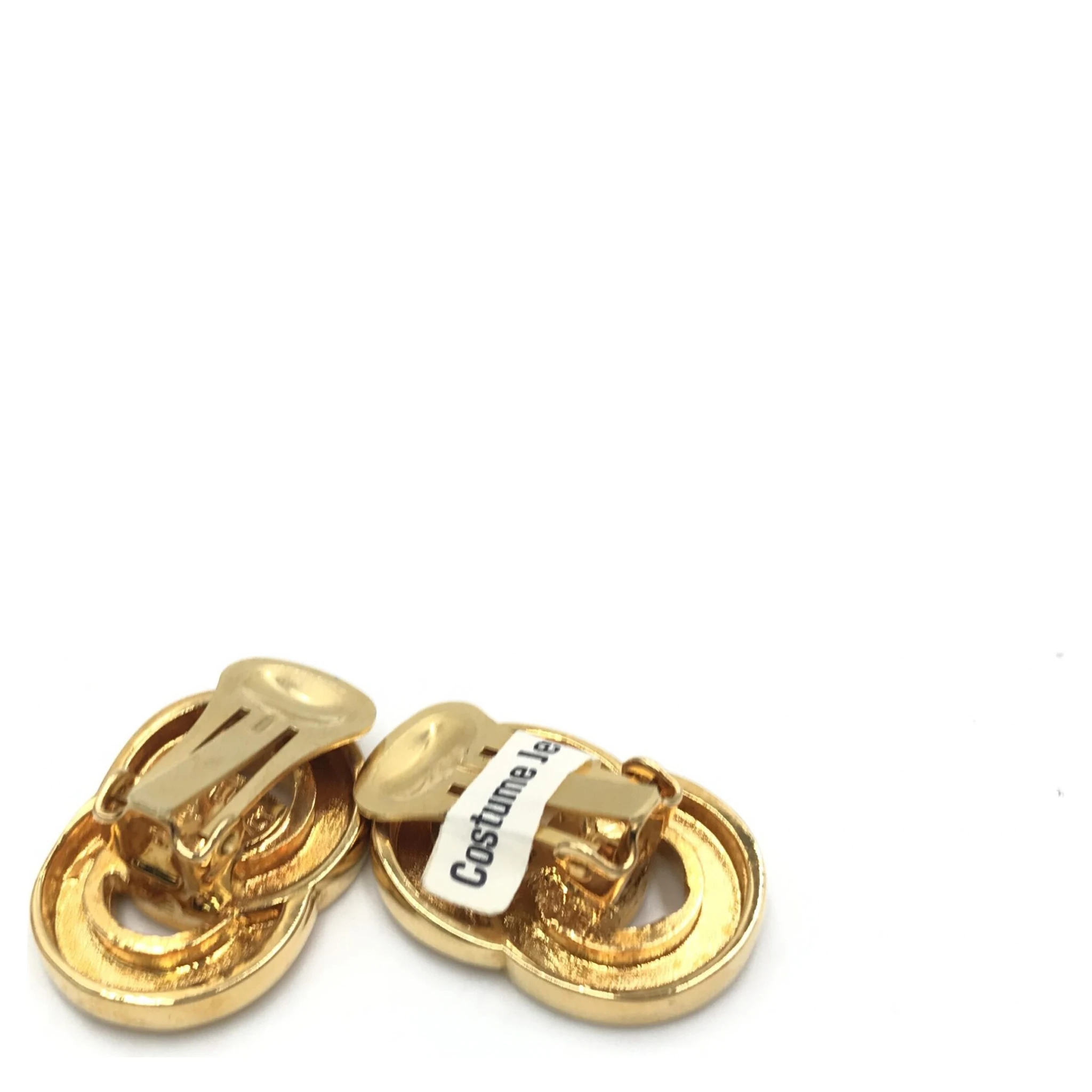 Gold Tone Double Round Motif Earrings