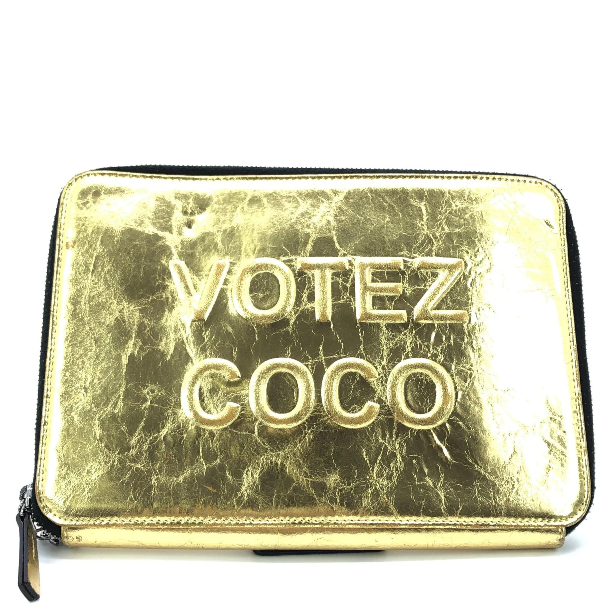 Gold Tone Votez Coco Zip Clutch
