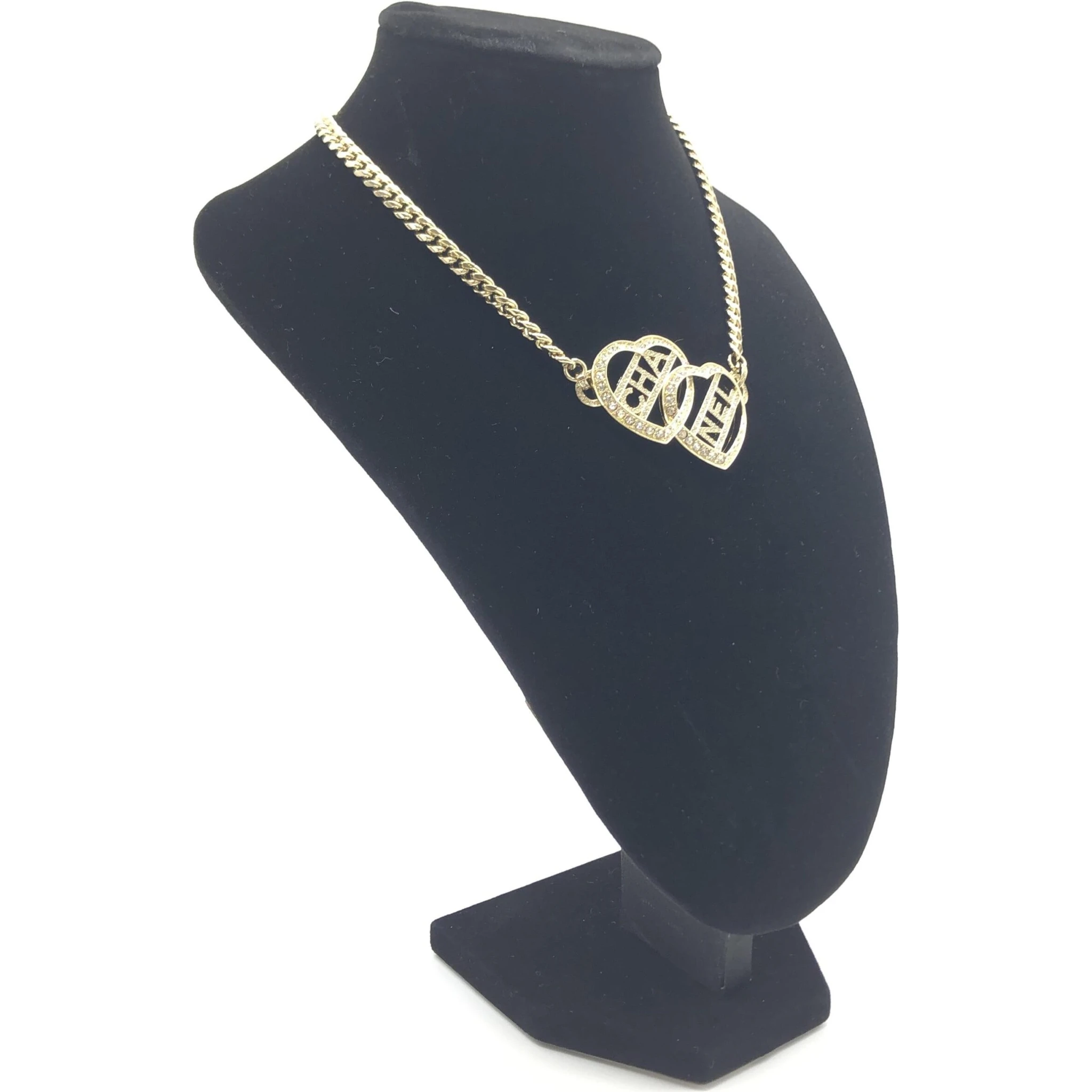 Gold Tone Heart Choker Necklace With Logo