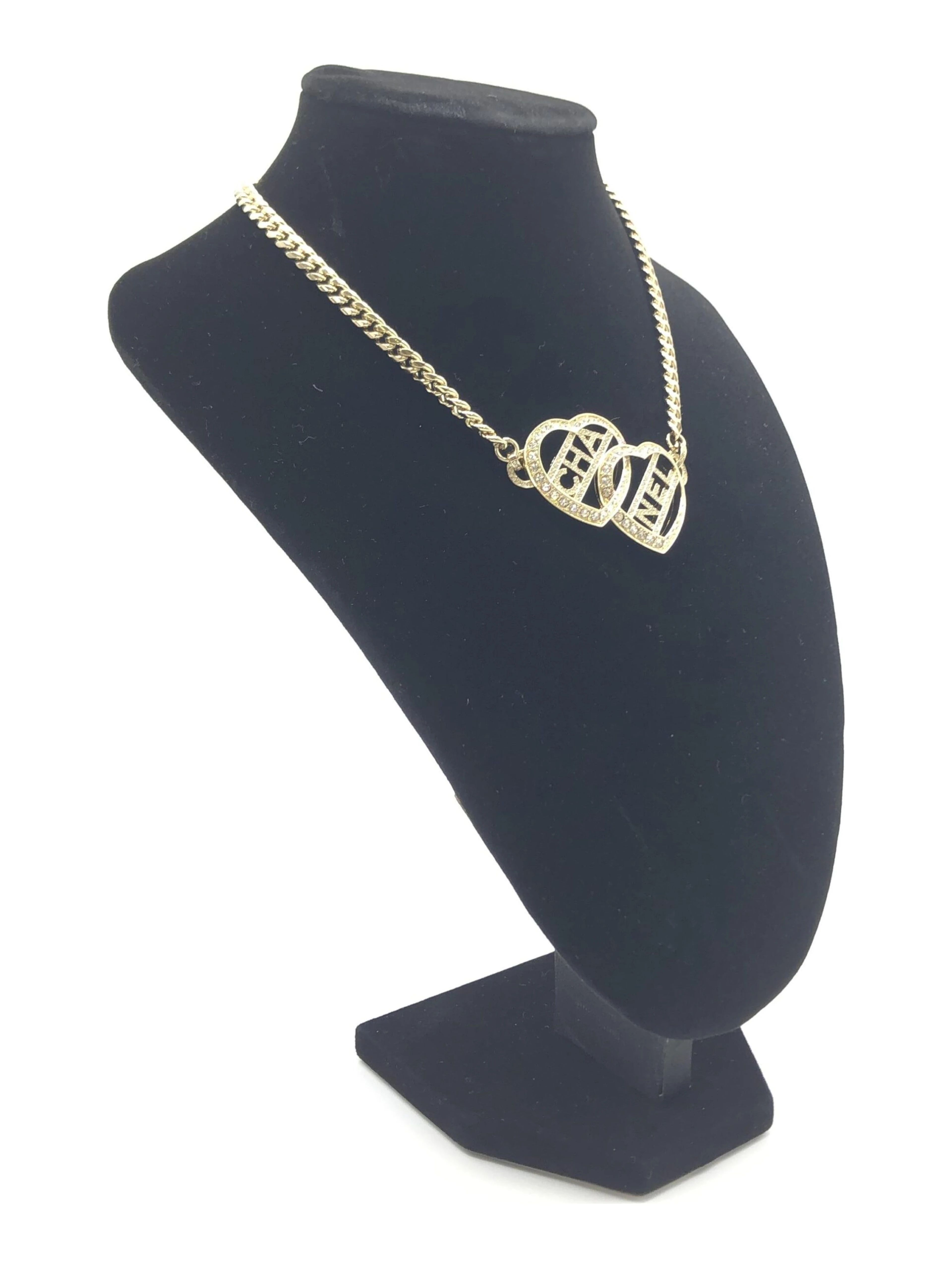 Gold Tone Heart Choker Necklace With Logo