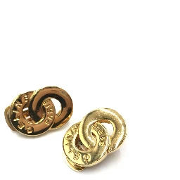Gold Tone Double Round Motif Earrings