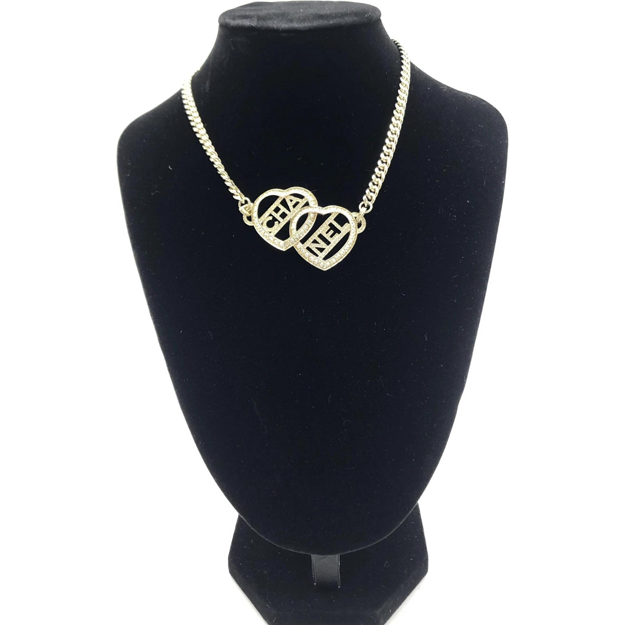 Gold Tone Heart Choker Necklace With Logo
