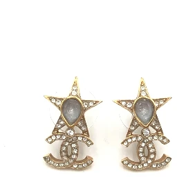 Gold Plated Star Coco Mark Earrings With Rhinestones