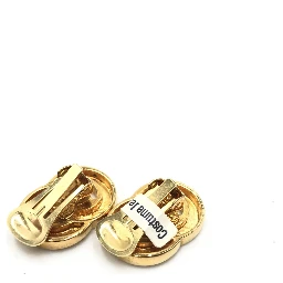Gold Tone Double Round Motif Earrings